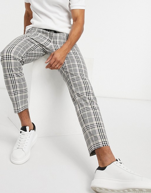 Topman smart joggers in pink & yellow check