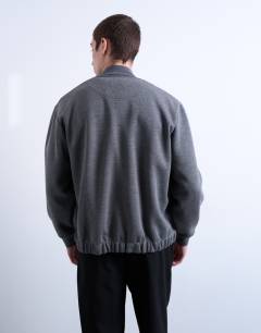 Model wearing Smart knitted bomber jacket in grey