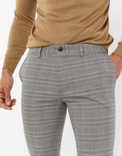 Topman smart pants in grey blue check, 3 of 4