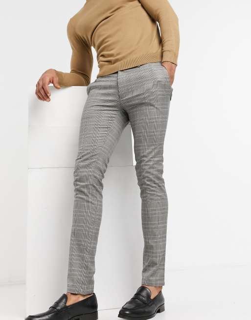 Topman smart pants in grey blue check, 4 of 4
