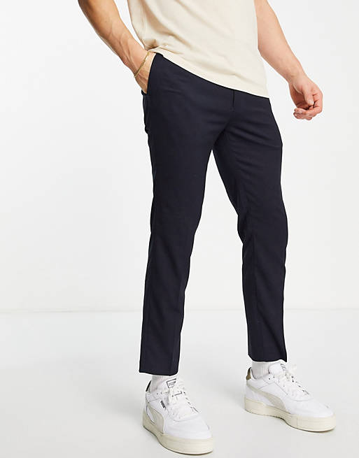 Topman smart pants with elastic waistband in navy | ASOS