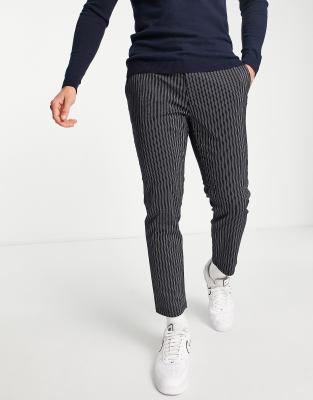 Topman smart pants with elasticated waistband in navy pinstripe