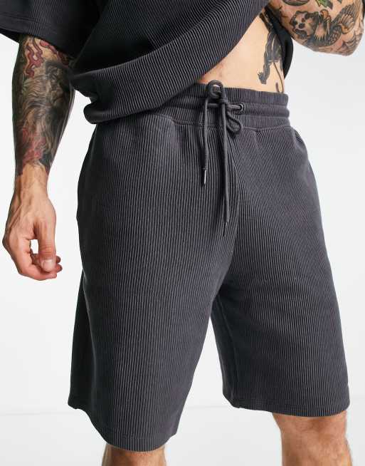 Topman Smart Rib Co Ord Shorts In Charcoal Asos