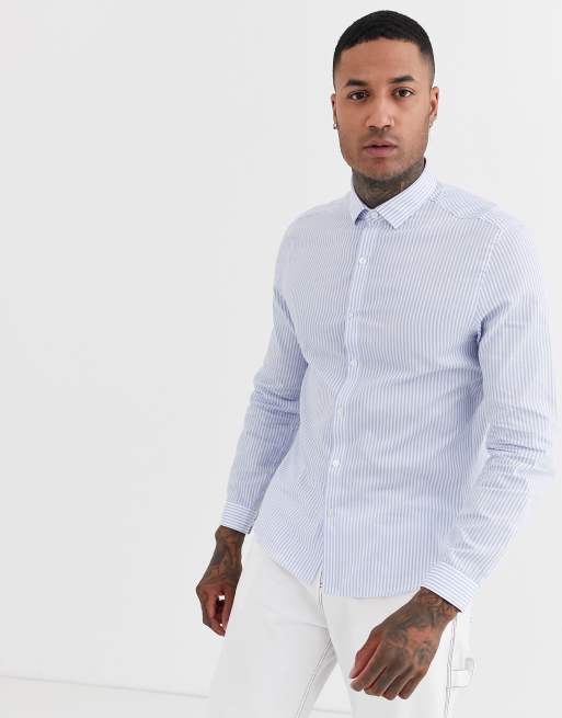 Topman smart shirt in blue & white stripe | ASOS