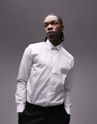 Topman Smart Long Sleeve Linen Shirt In White