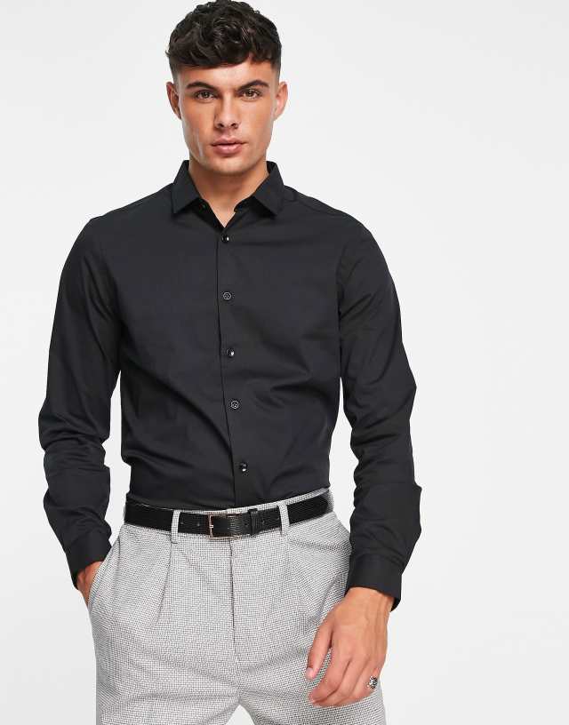 Topman smart shirt with stretch in black