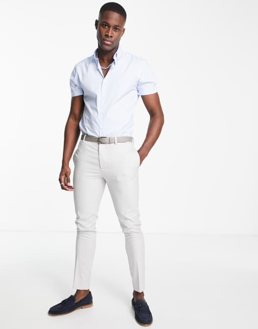 Topman smart short sleeve stretch skinny shirt in blue, 2 of 4