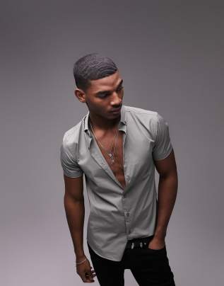 Topman smart short sleeve stretch skinny shirt