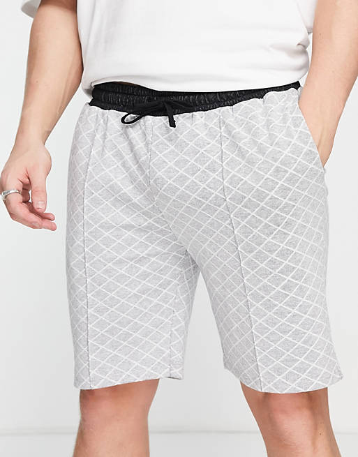 Topman smart shorts with diamond design in grey