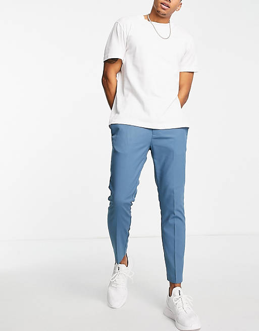 Men Topman smart skinny jogger trousers in blue 