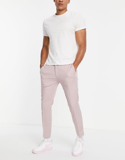 Topman smart skinny jogger trousers in pink