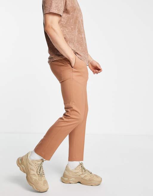 Topman smart skinny jogger trousers in tan