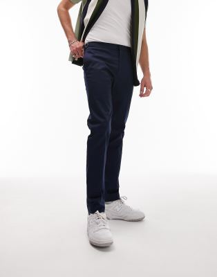 Topman Topman smart slim chino trousers in navy