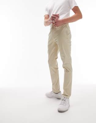Topman Topman smart slim chino trousers in stone-Neutral
