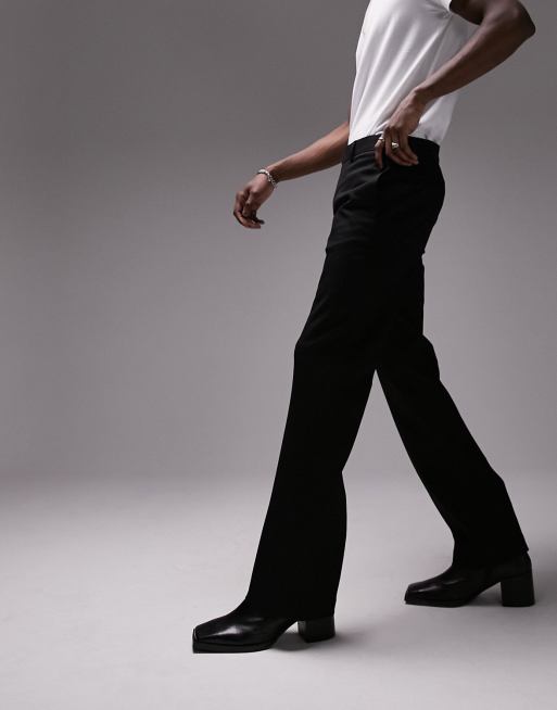 Men's Bell Bottom Pants With Black Cuffs - Black