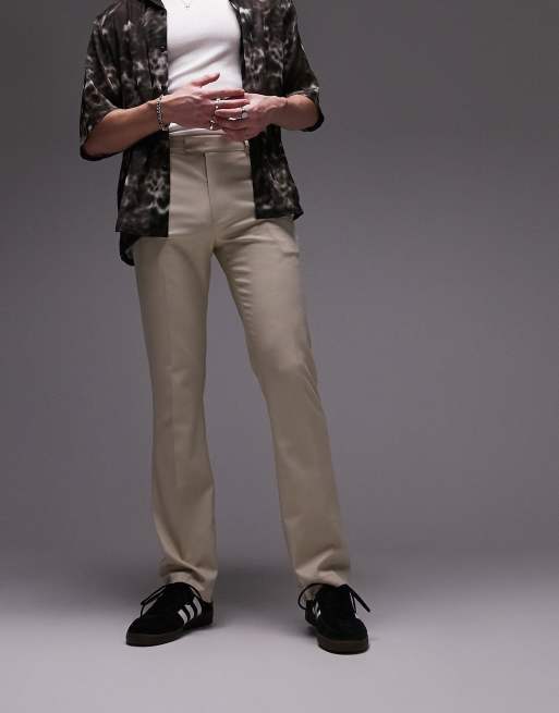 Topman smart straight flare pants in stone