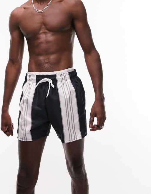 Topman smart stripe swim shorts in navy 