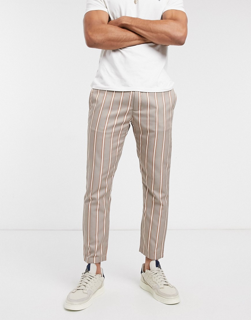 Topman smart sweatpants in brown stripe