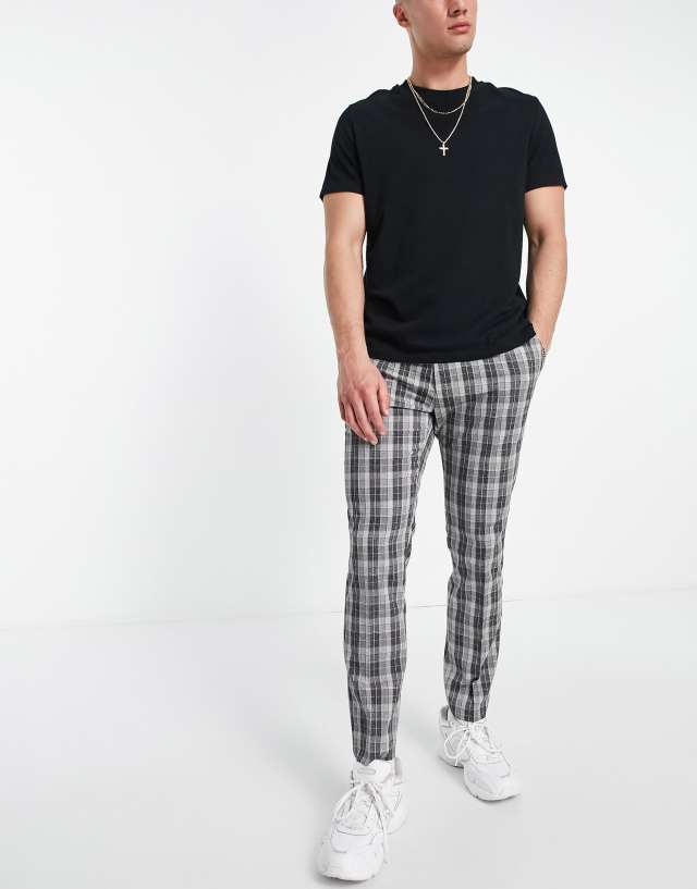 Topman smart sweatpants in gray & navy check