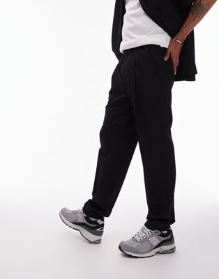 smart taper pants with elasticated waistband in black