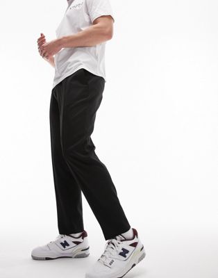 Topman smart taper trousers with elasticated waistband in black