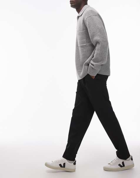 Topman smart tapered trousers in black - view 1