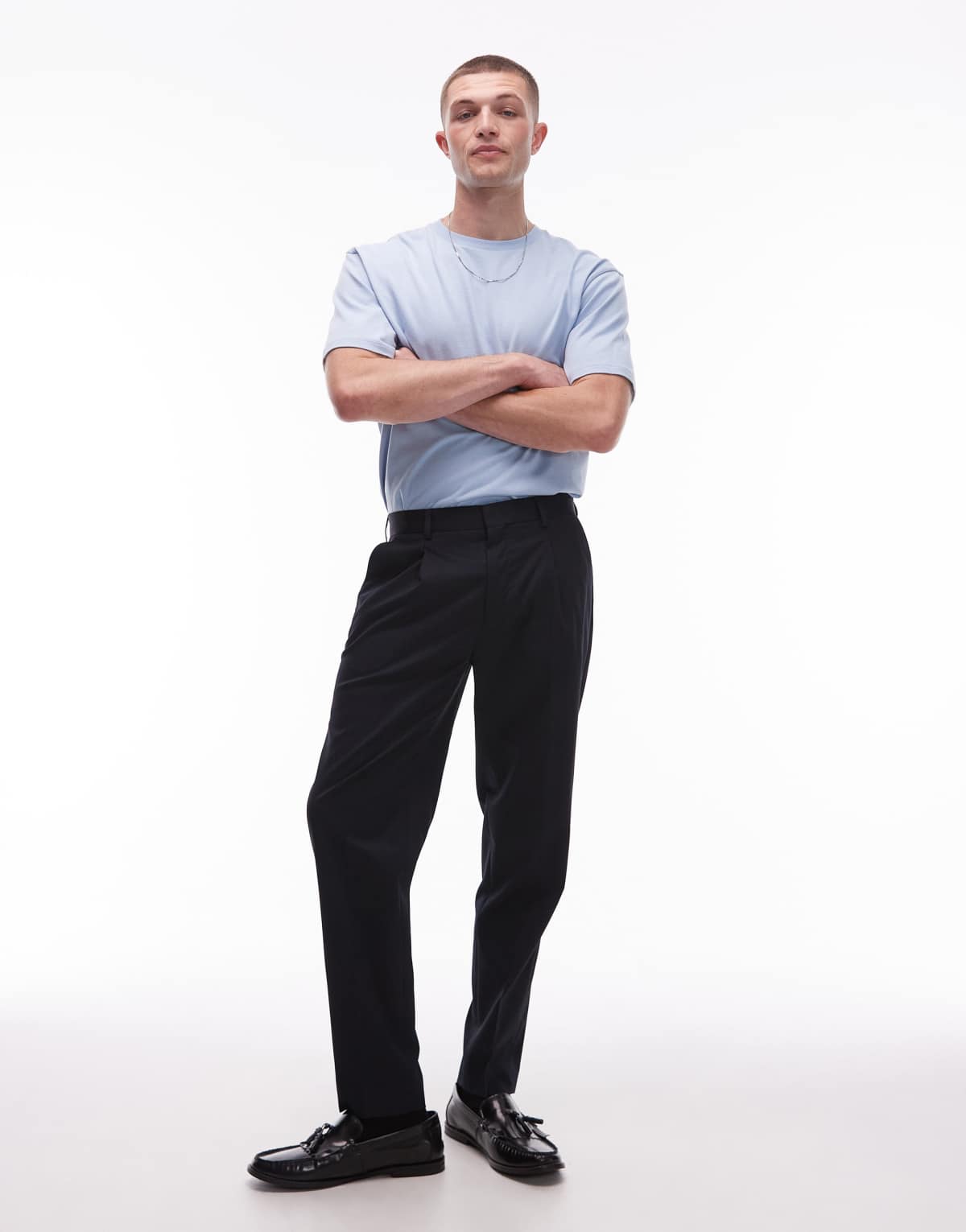 Topman smart tapered trousers in navy