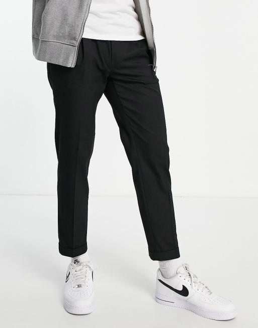 Topman smart tapered trousers with turn up in black | ASOS