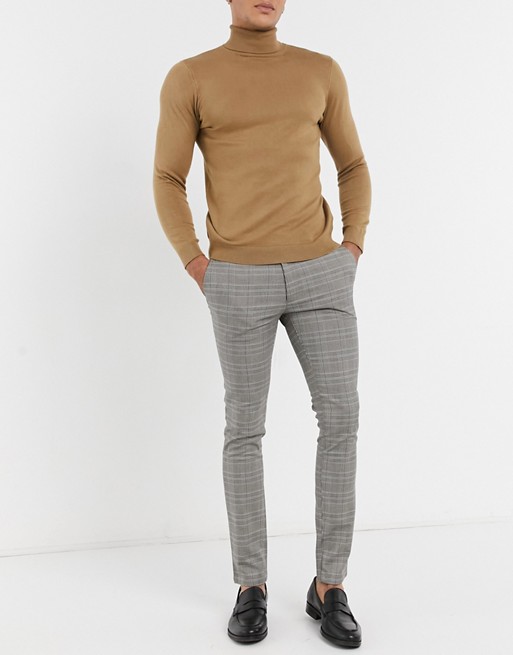 Topman smart trousers in grey blue check