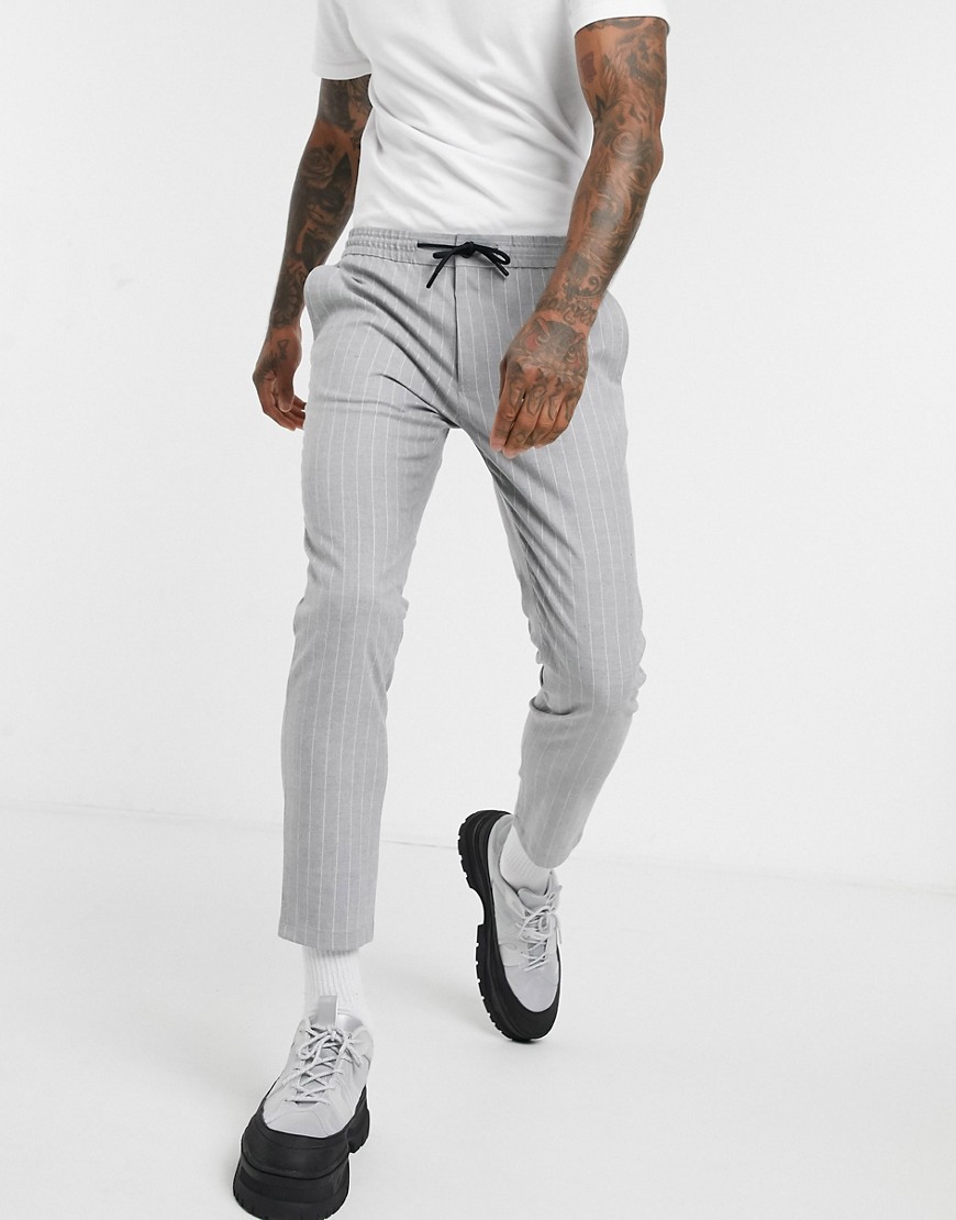 Topman smart trousers in grey stripe