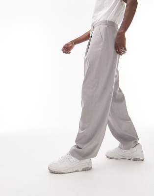 Topman wide leg linen mix pants in light blue