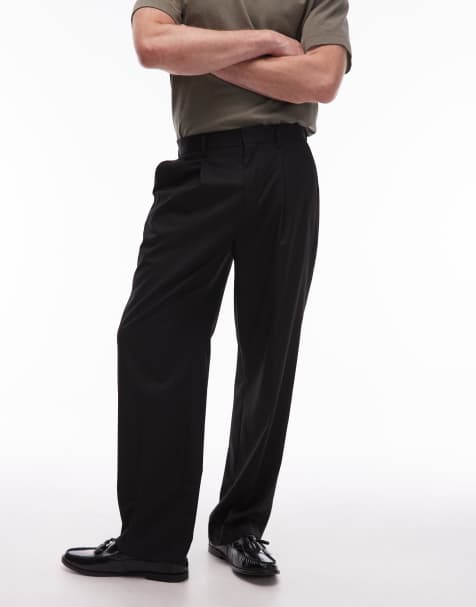 Topman smart wide leg pleated pants in black - view 1