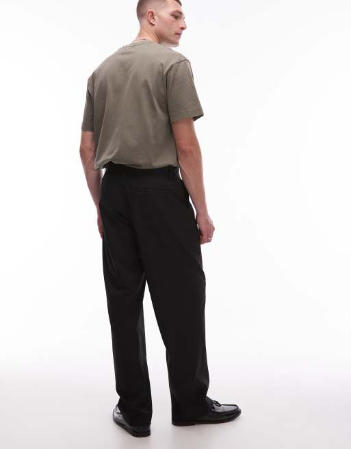 Topman wide leg pleated dress pants in black