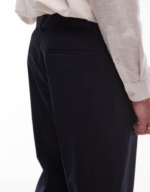 Topman smart wide leg pleated trousers in navy, 3 of 5