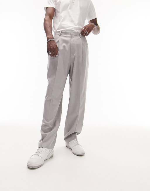 Topman smart wide leg with pleat pants in gray