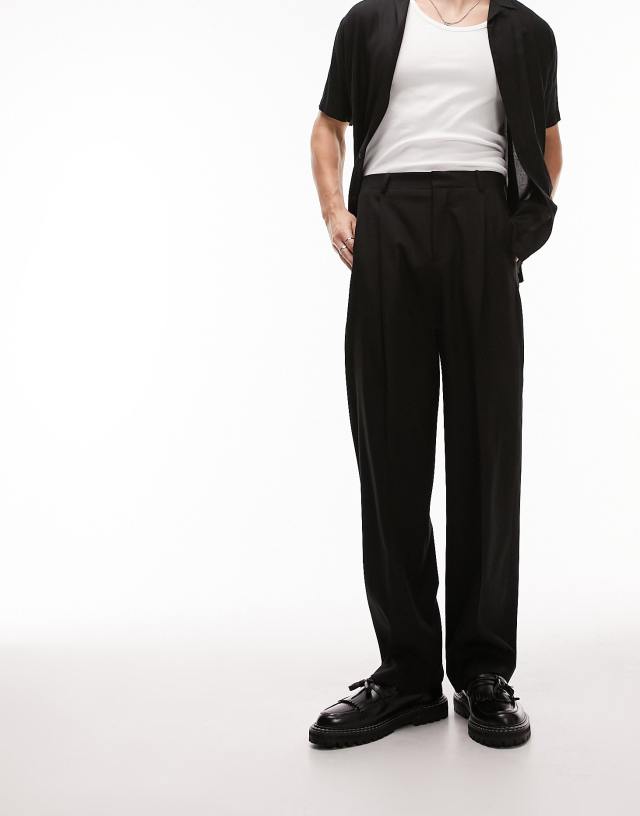 Topman - smart wide leg with pleat trousers in black