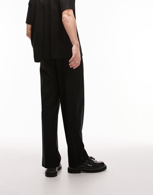 Topman smart wide leg with pleat trousers in black, 4 of 5