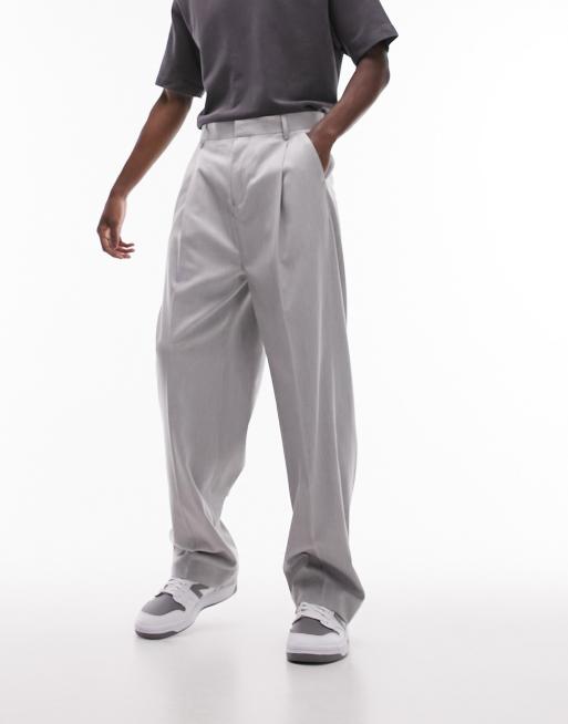 Topman smart wide leg with pleat trousers in grey