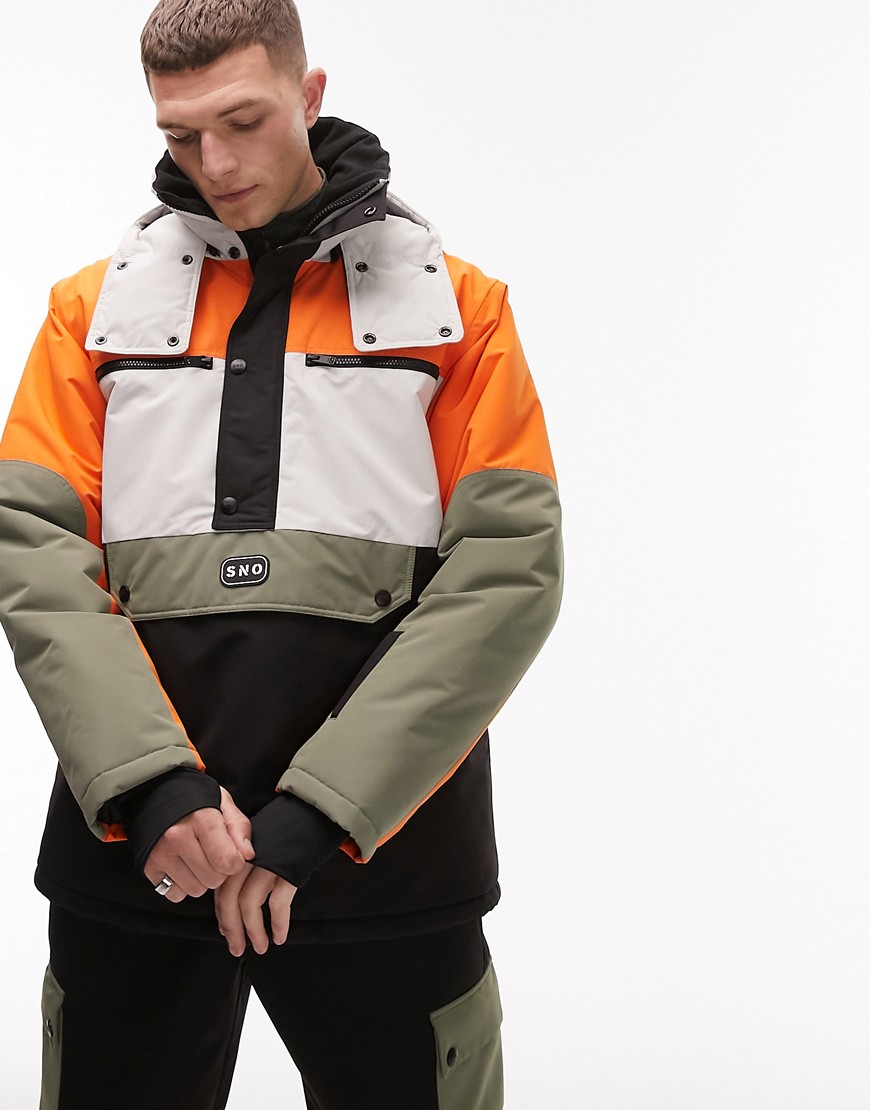 Topman Sno Half Zip Hooded Ski Jacket In Orange