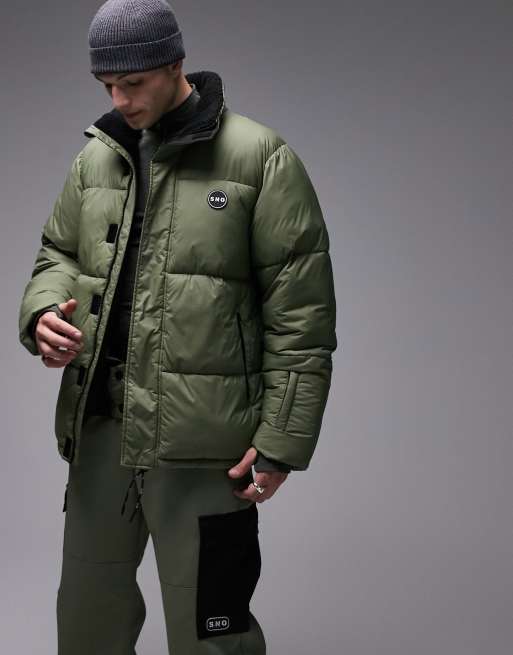 Topman Sno hooded puffer jacket in khaki | ASOS