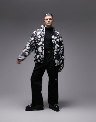 Shop Topman Sno Hooded Puffer Jacket In Mono Splodge-black