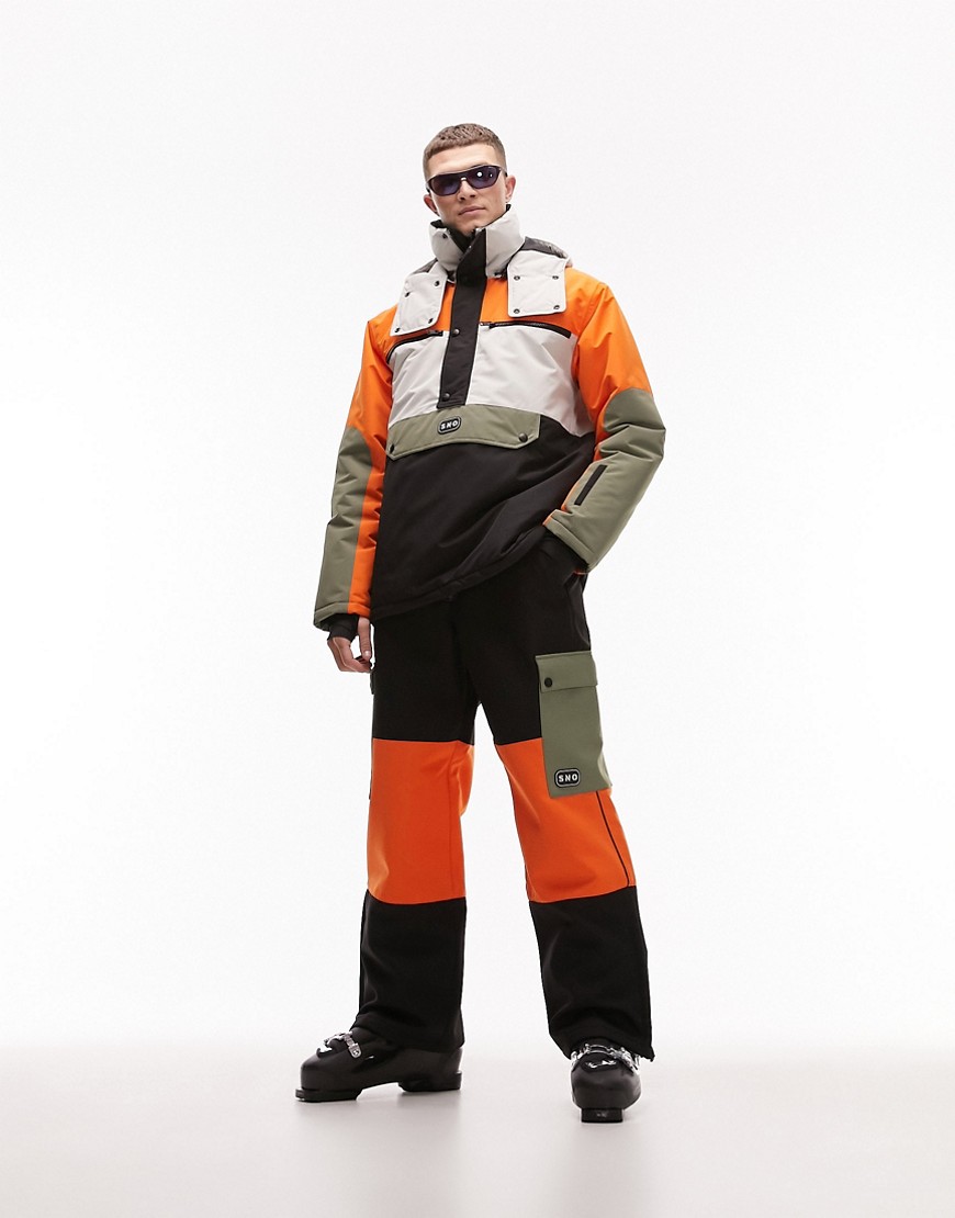 Topman Sno ski boarder trouser in colour block orange and black