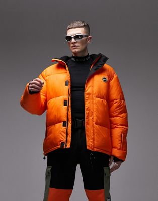 Topman Sno Ski Puffer Jacket In Orange