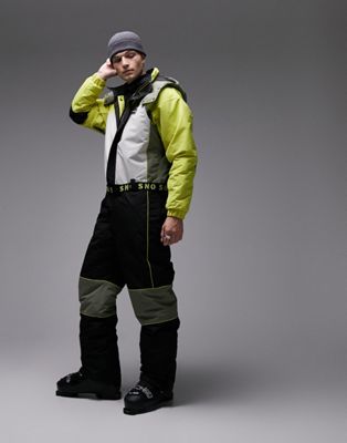 Topman Sno ski suit with hood in chartreuse