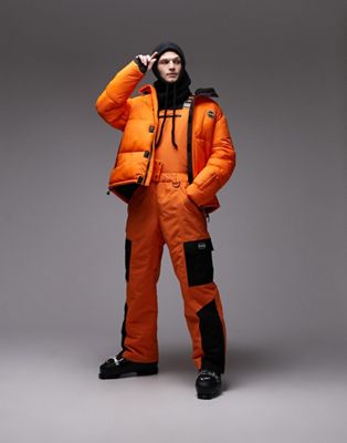 Topman Sno straight leg ski dungaree in orange