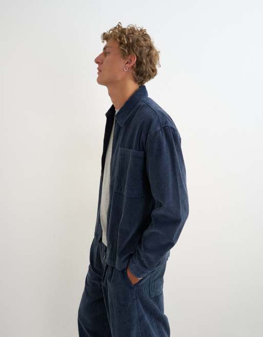 Topman - sobrecamisa cropped de pana de corte relajado en azul lavado, 4 de 5