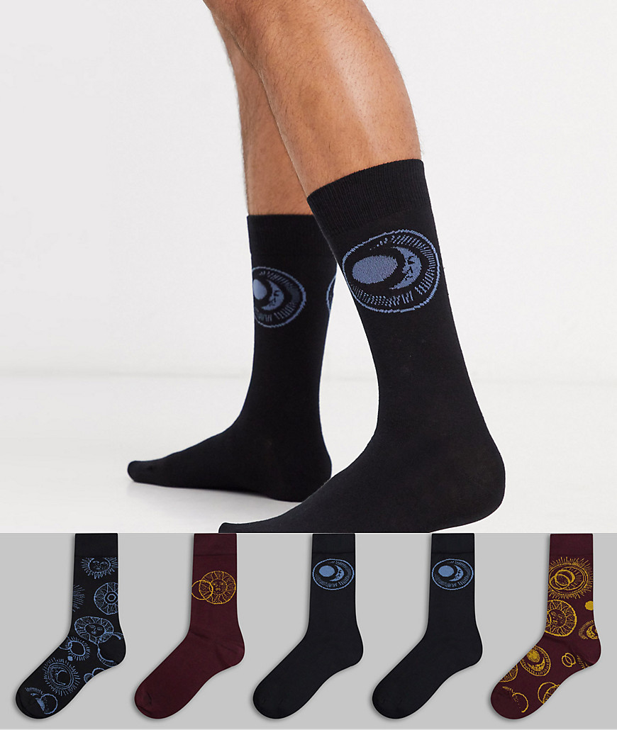 Topman sock 5 pack with constellation print in multi