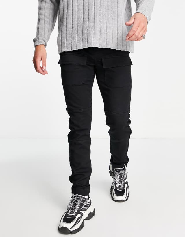 Topman soft touch denim cargo sweatpants in black