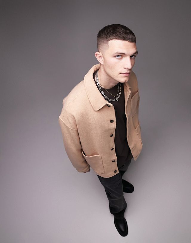 Topman soft touch textured jacket in stone