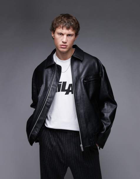 Topman - Sort bomber-jakke i imiteret læder - view 1